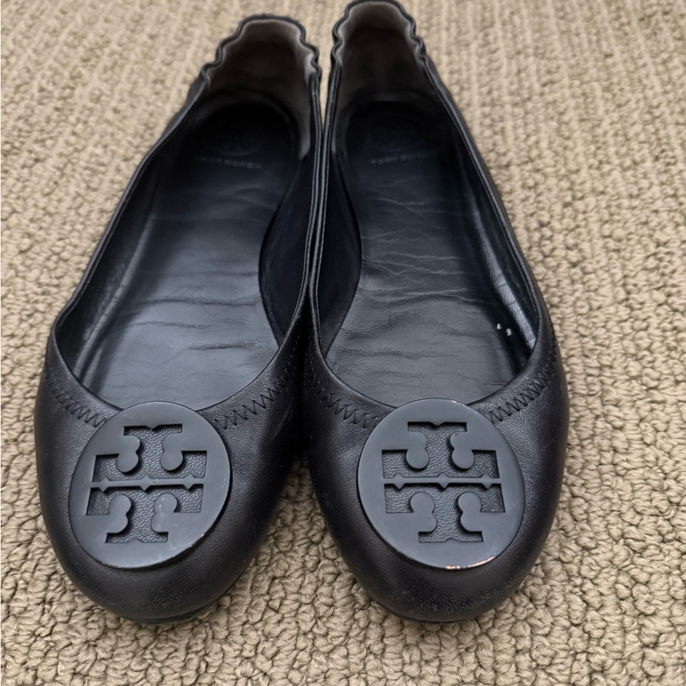 Tory Burch Minnie Black Leather Flats